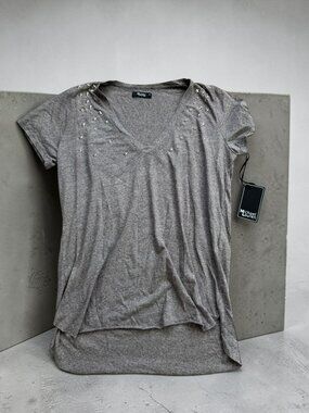MICHAEL LAUREN Gray V Neck Star Studded T Shirt Size Medium NEW NWT